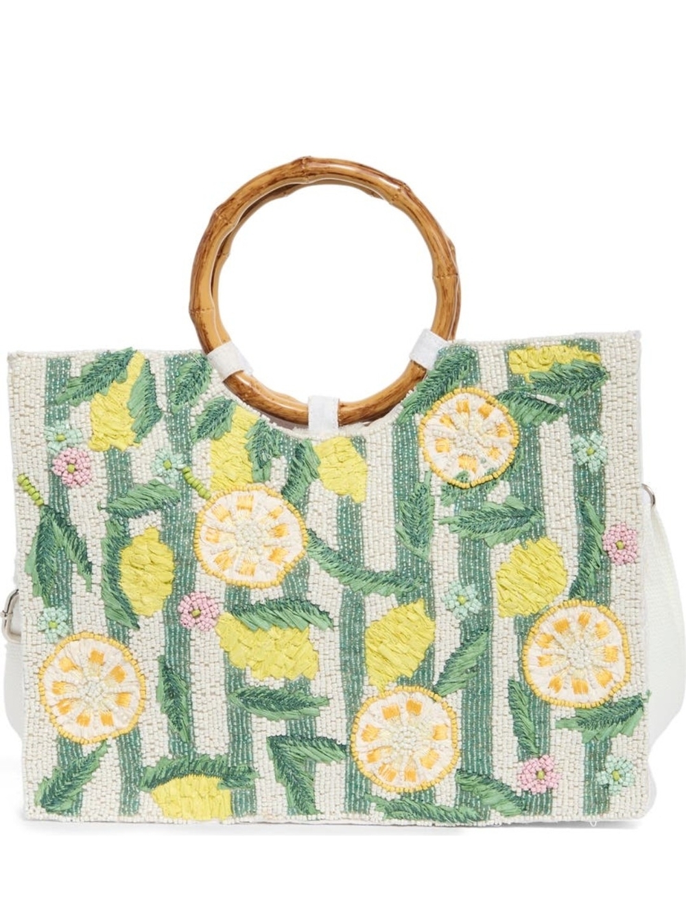Beaded Lemon Bamboo Handle Tote